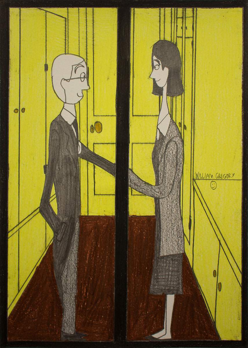Drawing of two people talking