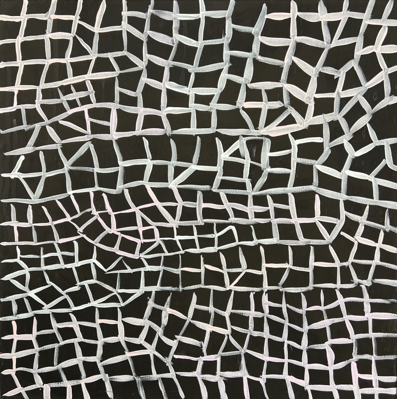 Abstract artwork of white lines on a black background