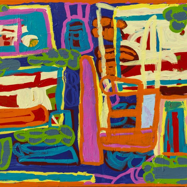 A detailed Lewis painting, bright, bold and abstract.