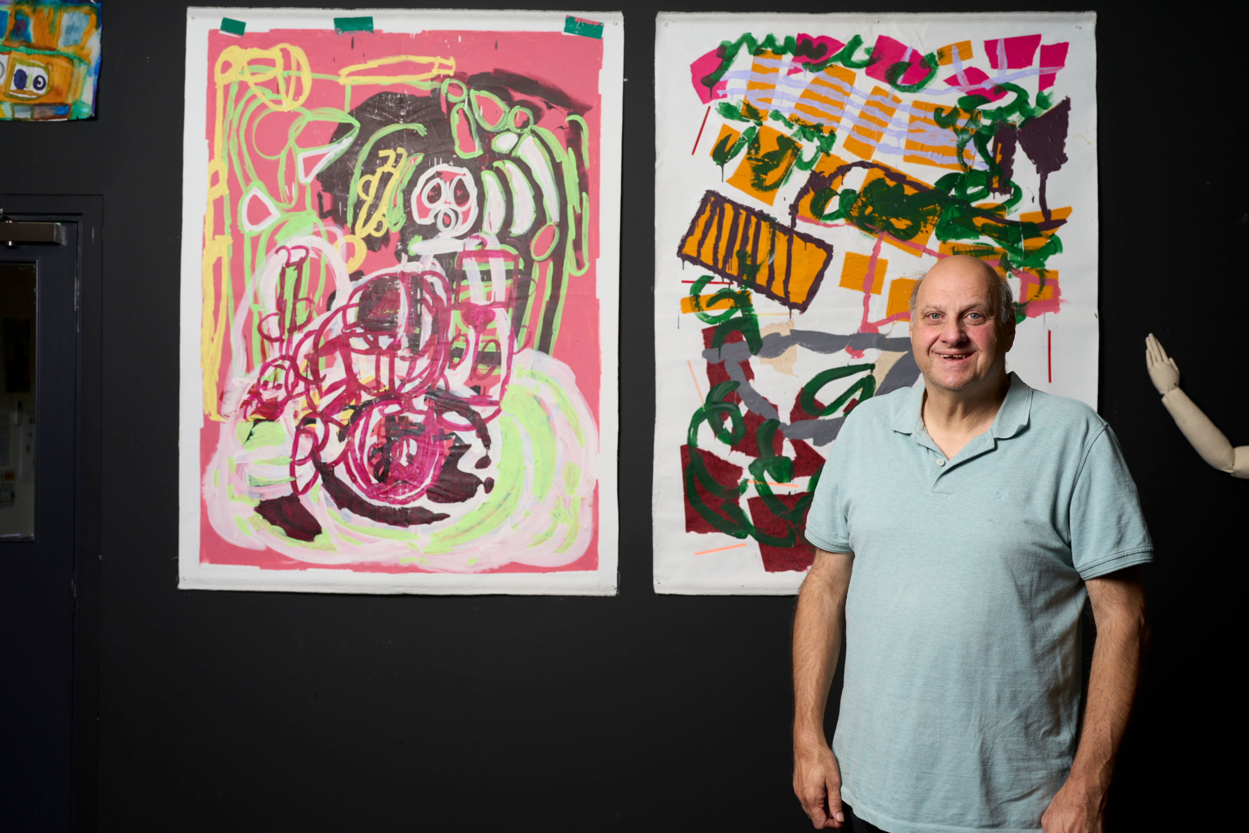 Lewis with his art, made on exchange in Korea.