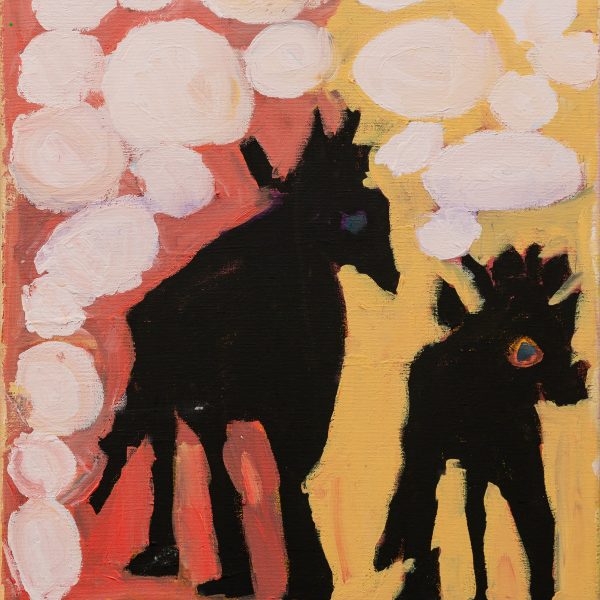 Jeffrey Brown, Giraffe Mum and Baby, 2025, Acrylic on canvas, 40.5 x 51cm