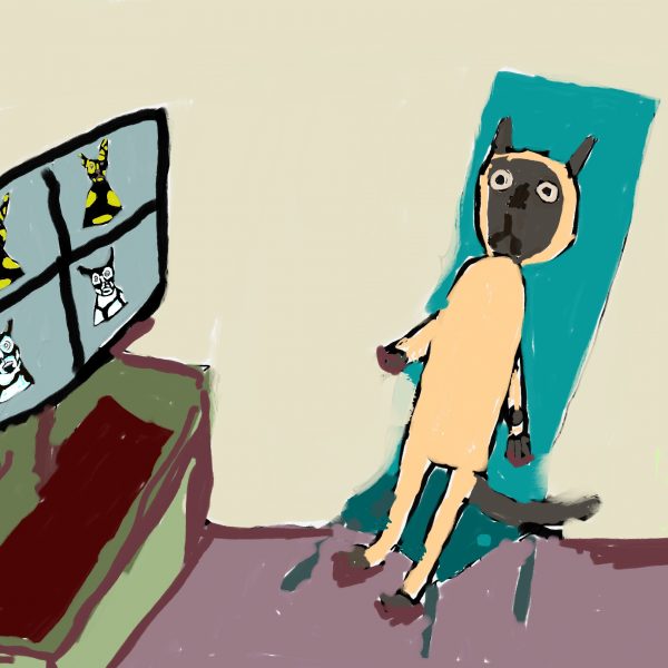 Jacko Hooper, Cat on a Zoom Meeting, digital drawing