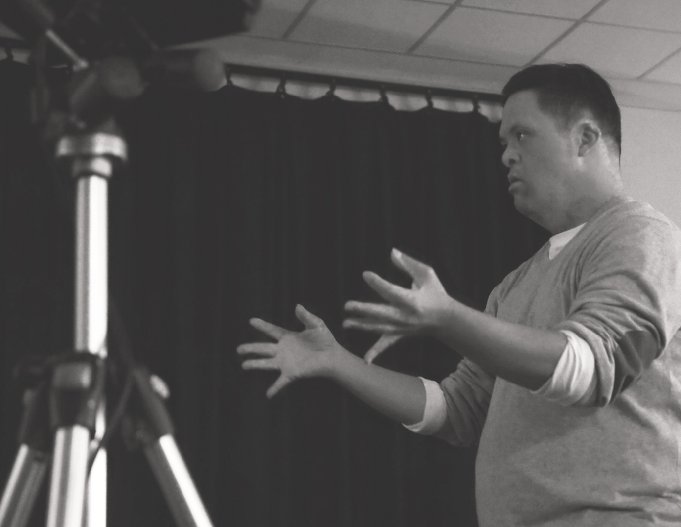 Josh working on the project and moving in front of the camera.