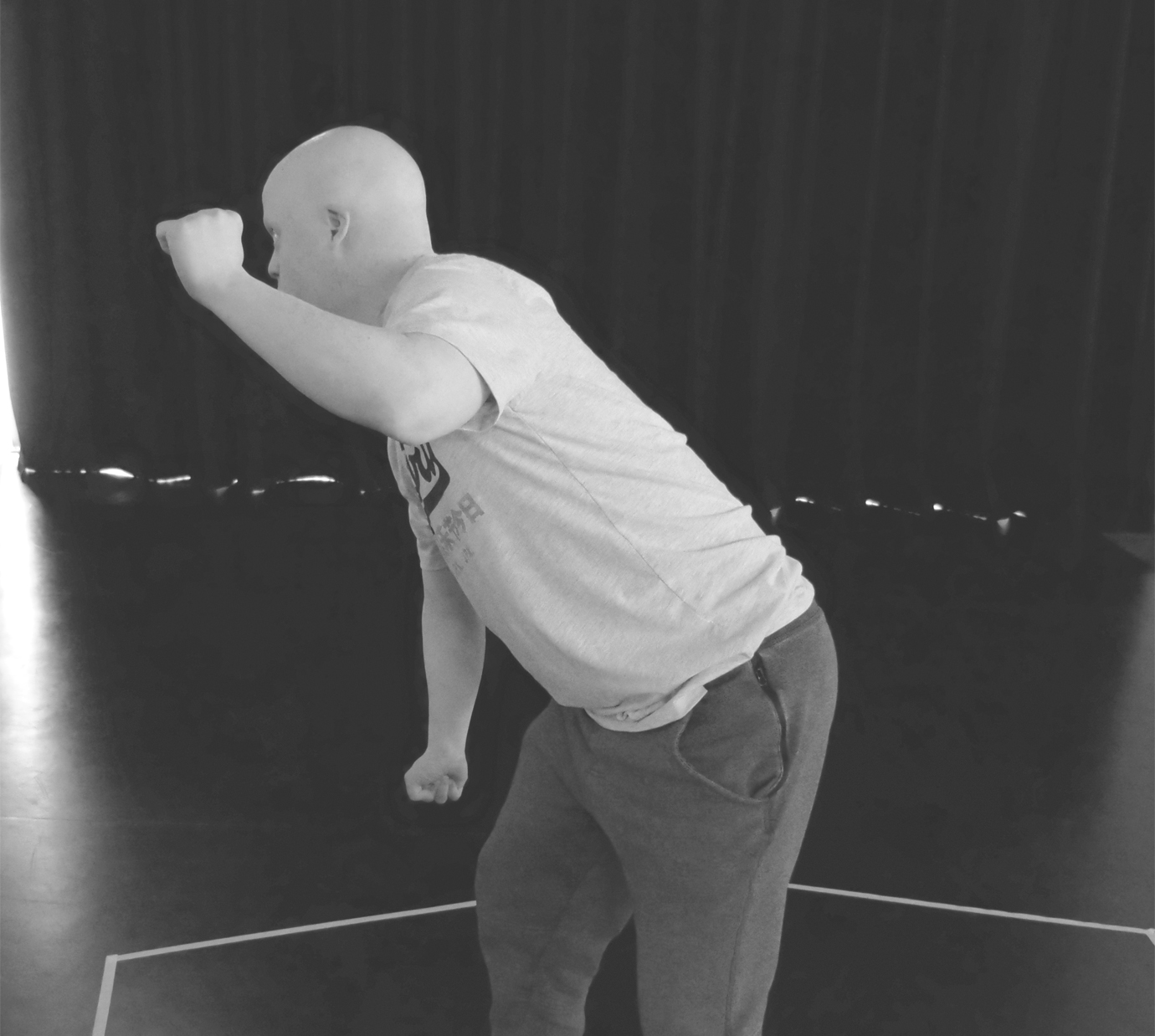 Lorcan working on the project and moving in front of the camera.