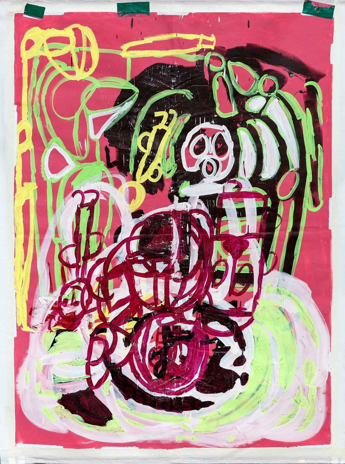 Lewis' painting from his Seoul residency - it's a bright, abstract piece influenced by his trip and the Korean language characters. 