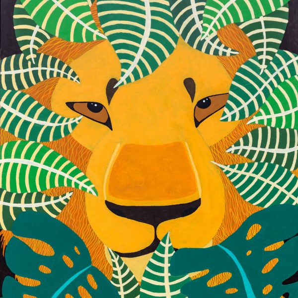 Banjobe Hunt, Lion, 2020, acrylic on wooden board, 120cm x 90cm
