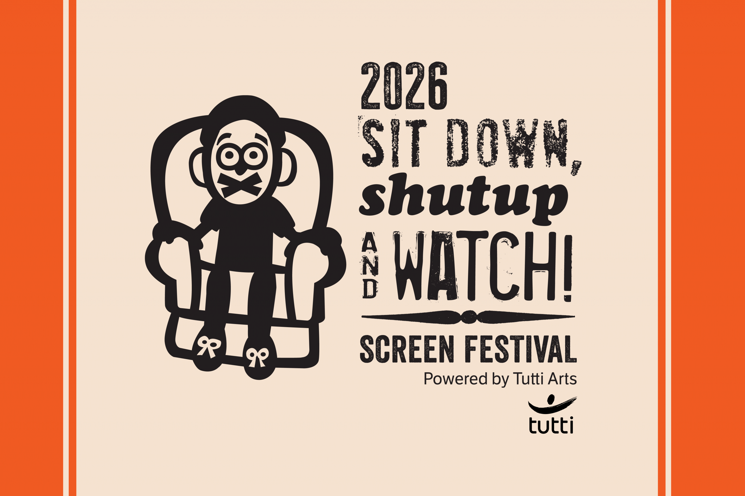 The Sit Down Shutup and Watch logo against an orange background; 